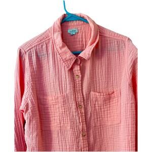 L L Bean Cloud Gauze Women’s Blouse Peach Sz L Coastal Grandma Beachy Work Wear